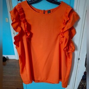 Shein Curve Women's 4X Top Orange Ruffled Cap Sleeve Top Excel Armpits Front 27"